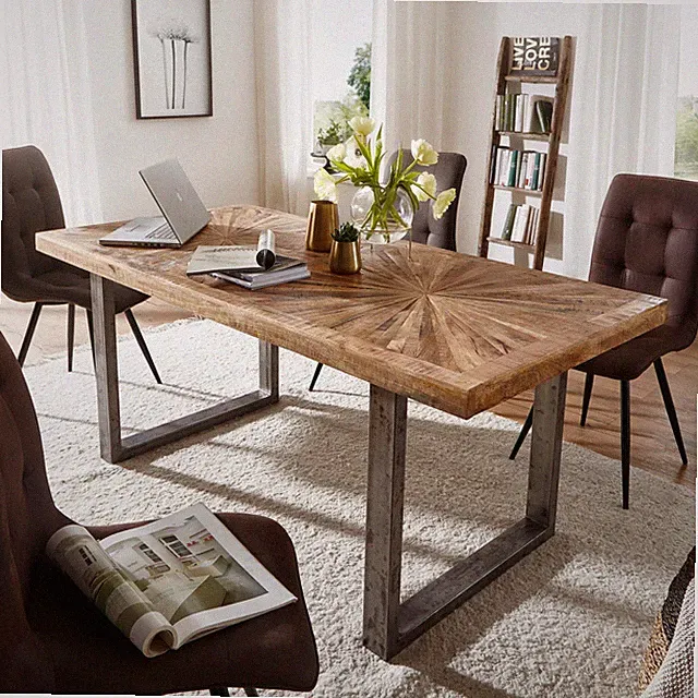FineBuy Esstisch Natur Küchentisch Holz Esszimmertisch Massiv Industrial Tisch