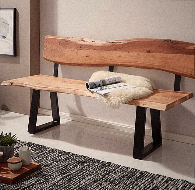 FineBuy Esszimmerbank 160cm Essbank mit Lehne Baumkante Sitzbank Bank Holz