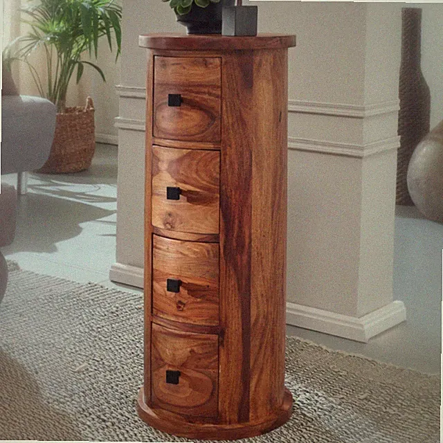 FineBuy Kommode mit Schubladen Sideboard 85 cm Holz Massiv Beistellschrank Rund