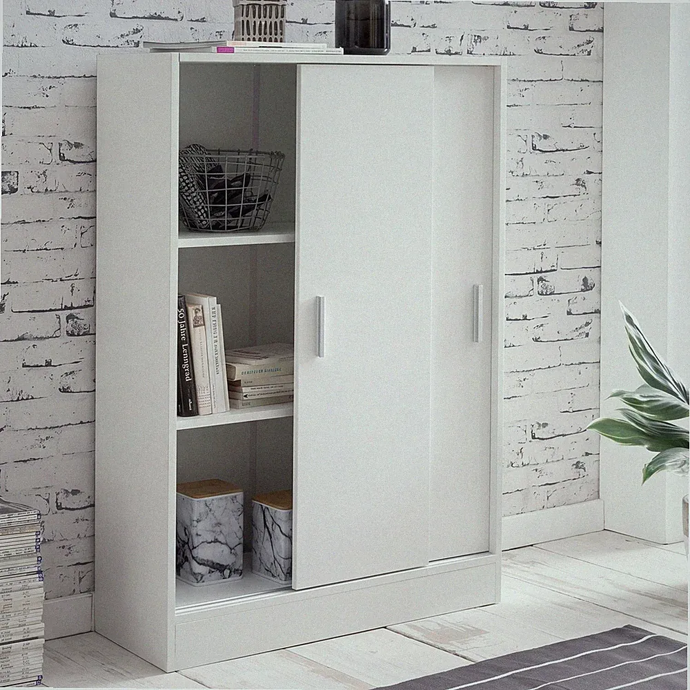 FineBuy Kommode Schiebetürenschrank Büro Aktenschrank Sideboard 60 cm Breit Weiß