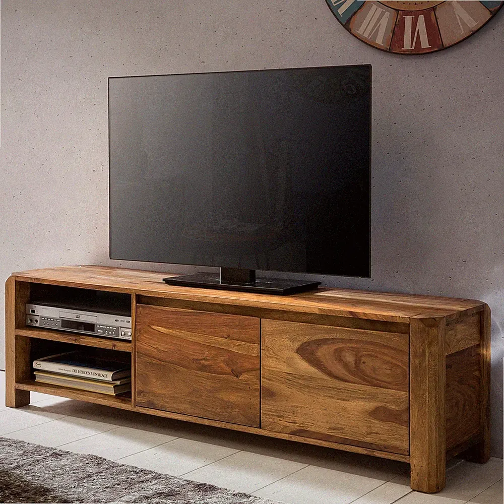 FineBuy Lowboard Massivholz Kommode 140 cm TV-Board Landhaus-Stil 40 cm TV-Möbel