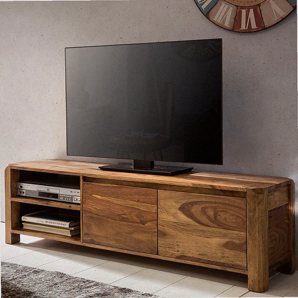 FineBuy Lowboard Massivholz Kommode 140 cm TV-Board Landhaus-Stil 40 cm TV-Möbel