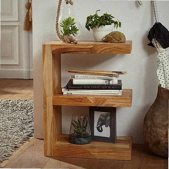 FineBuy Massivholz Beistelltisch E- Cube Ablage Stand Bücher Regal 44x60x30 Neu