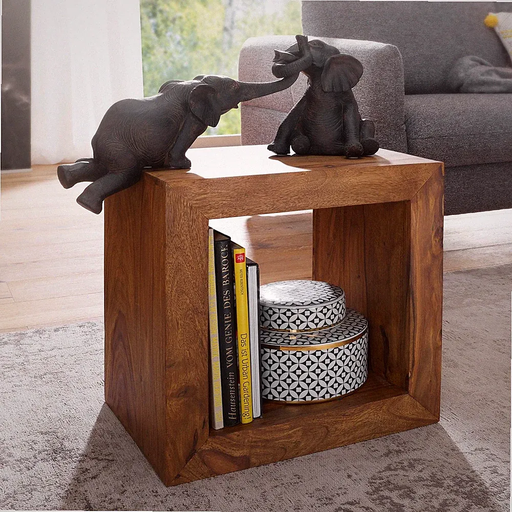 FineBuy Massivholz Sheesham Standregal Bücherregal Regal Cube Beistelltisch