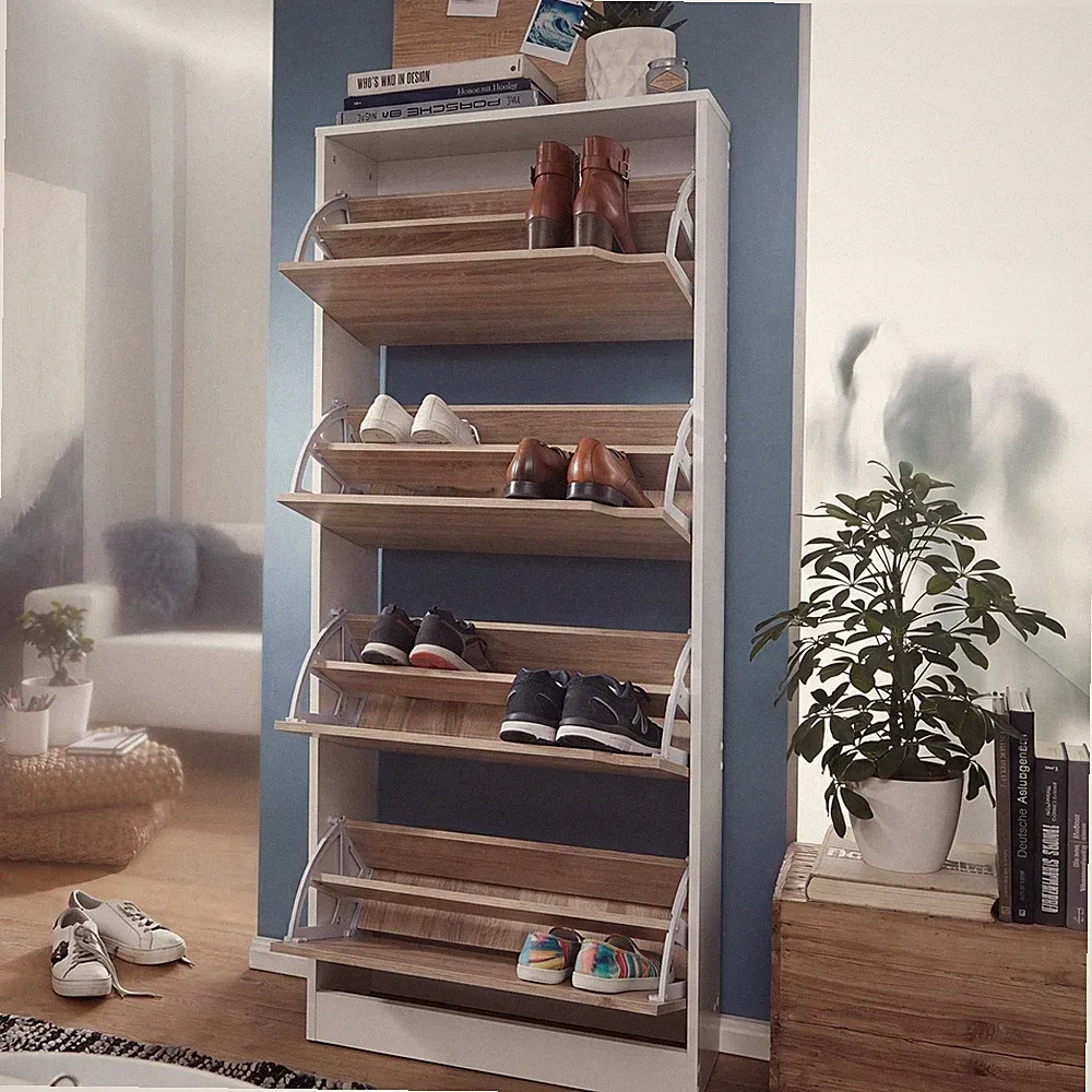 FineBuy Schuhkipper 4 Fächer 24 Paar Schuhe Schuhkommode Schuhschrank Sonoma