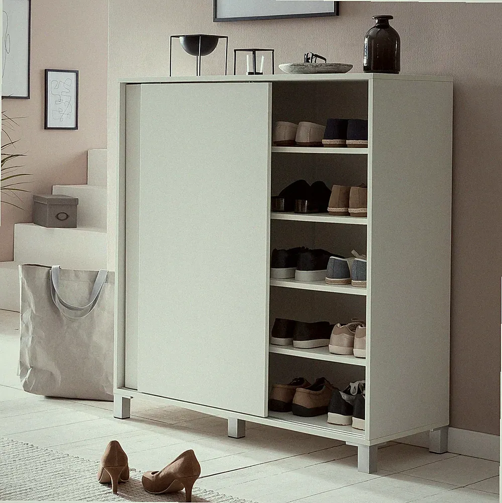 FineBuy Schuhschrank Weiß Holz bis 20 Paar Schuhe Schuhregal Schuhkommode Groß