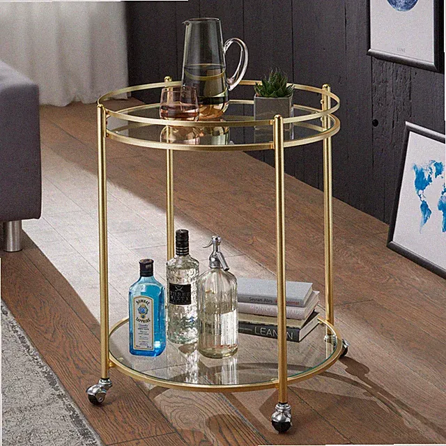 FineBuy Servierwagen Gold Ø 57cm Beistelltisch Teewagen Rollen Küchenwagen