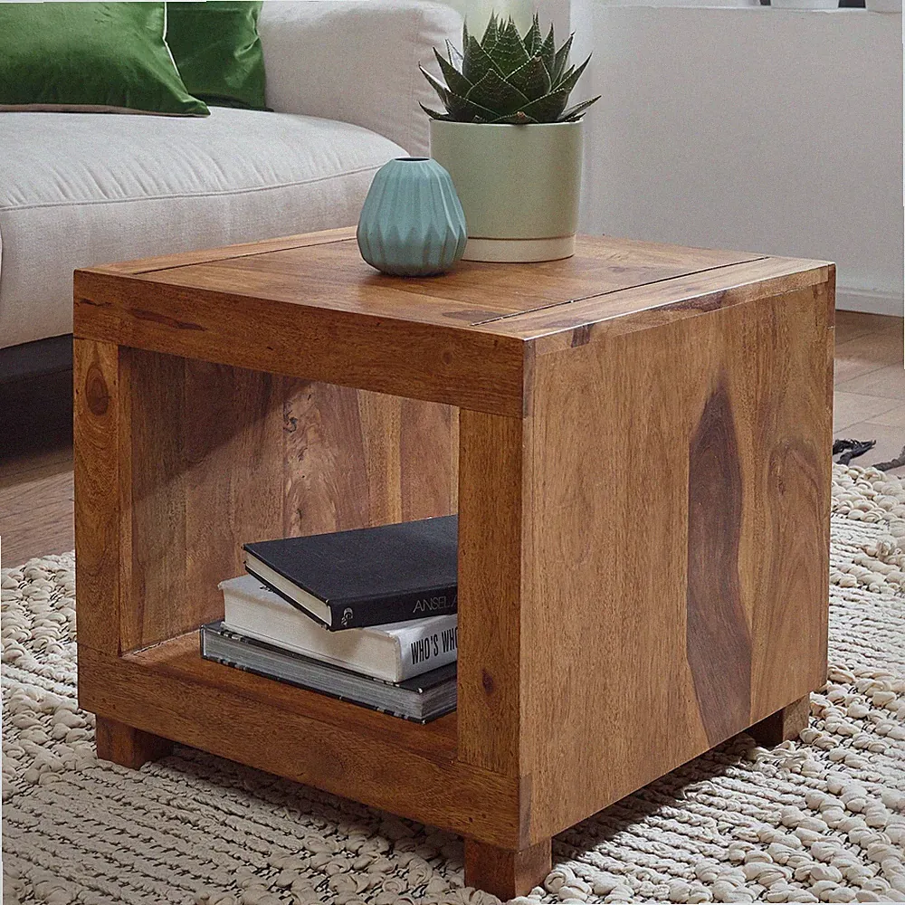 FineBuy Sheesham Massivholz Couchtisch Wohnzimmertisch Beistelltisch 50x50cm neu