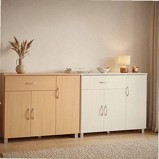 FineBuy Sideboard 90x75 cm Kommode Anrichte 3 Türen 1 Schublade kleiner Schrank