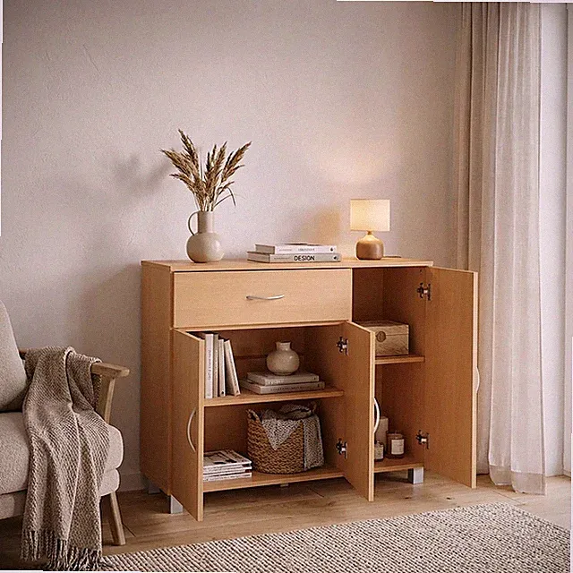 FineBuy Sideboard 90x75 cm Kommode Buche 3 Türen 1 Schublade kleiner Schrank