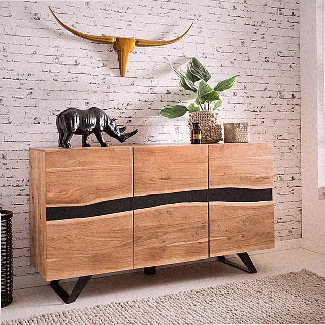 FineBuy Sideboard Massivholz Akazie 150 cm Anrichte Highboard Kommode Schrank