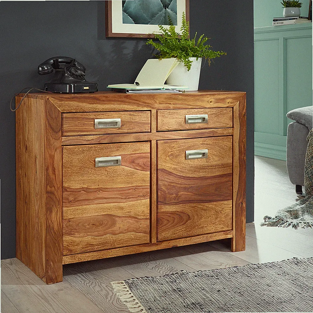 FineBuy Sideboard Sheesham Kommode 90 x 40 x 70 cm Massiv Holz Anrichte Türen