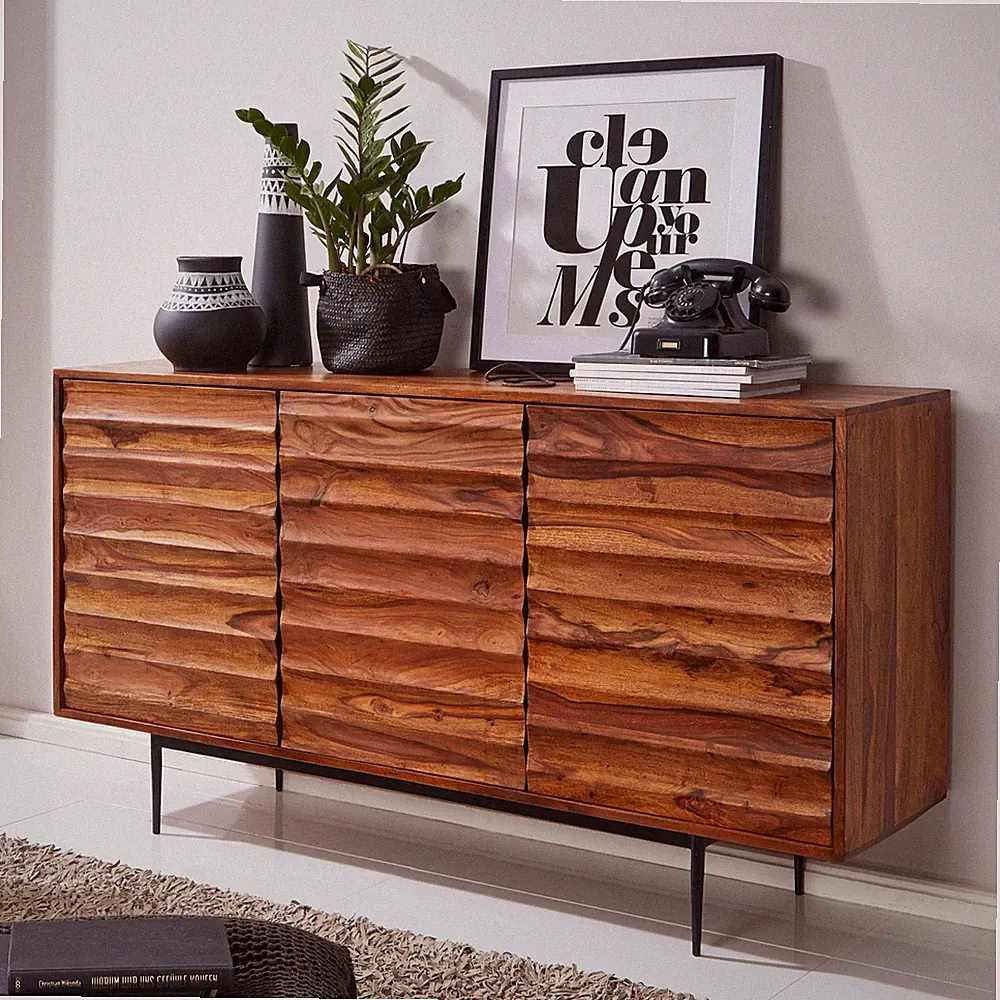 FineBuy Sideboard Sheesham Landhaus Kommode Holz Massiv Anrichte Standschrank