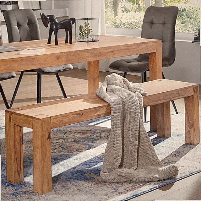 FineBuy Sitzbank 140 cm Massivholz Akazie Esszimerbank Bank Küchenbank Holzbank