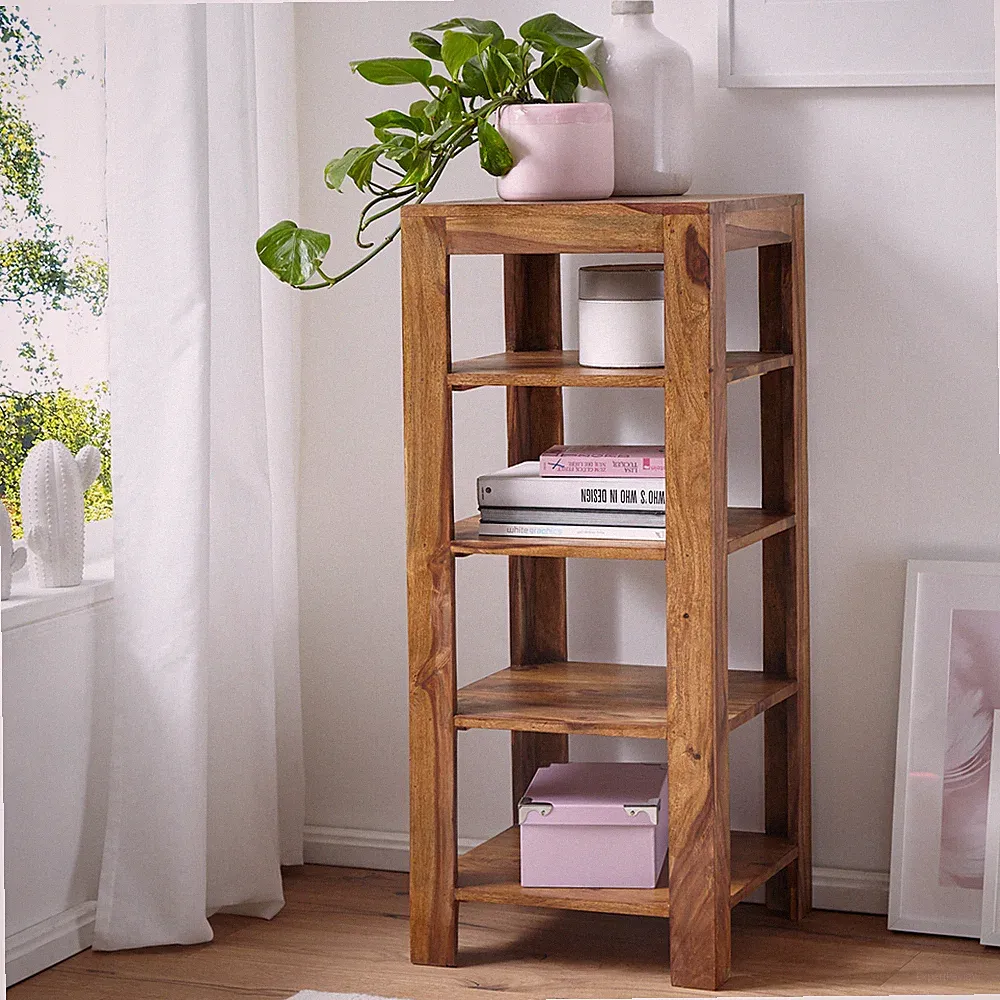 FineBuy Standregal 44x105x44 cm Sheesham Bücherregal Holz Regal Braun Massiv