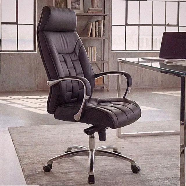 FineBuy XXL Chefsessel Echtleder schwarz Drehstuhl Bürostuhl bis 120KG NEU