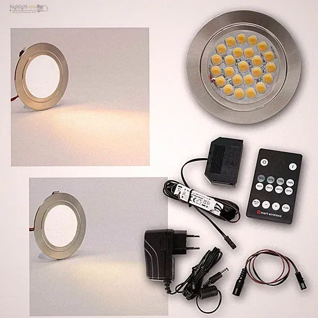 flache LED Möbel-Einbau-Leuchten Komplett-Sets, Vitrinen-Spots mit Fernbedienung