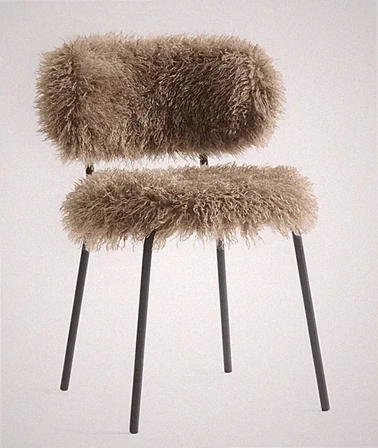 Flauschiger Esszimmer Stuhl In Greife Dunkel Beige Plüsch Schwarz H&M Home