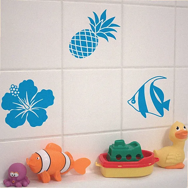 Fliesen Aufkleber Fische Muscheln Maritim Bad Wandtattoo Hibiskus Hawaii FK006