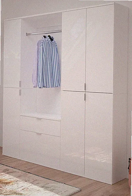 Flur Garderobe Set Garderoben- und Schuhschrank weiß Hochglanz Mehrzweck SystemX