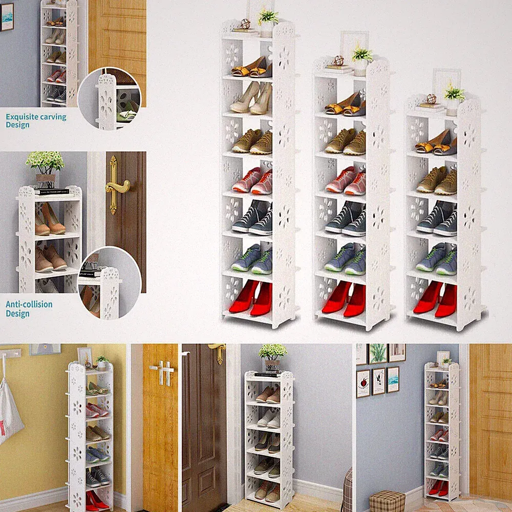 Flur Schuhregal Schmal Standregal mit 6/7/8 Ebenen Ecke Schuhablage Regal Weiß