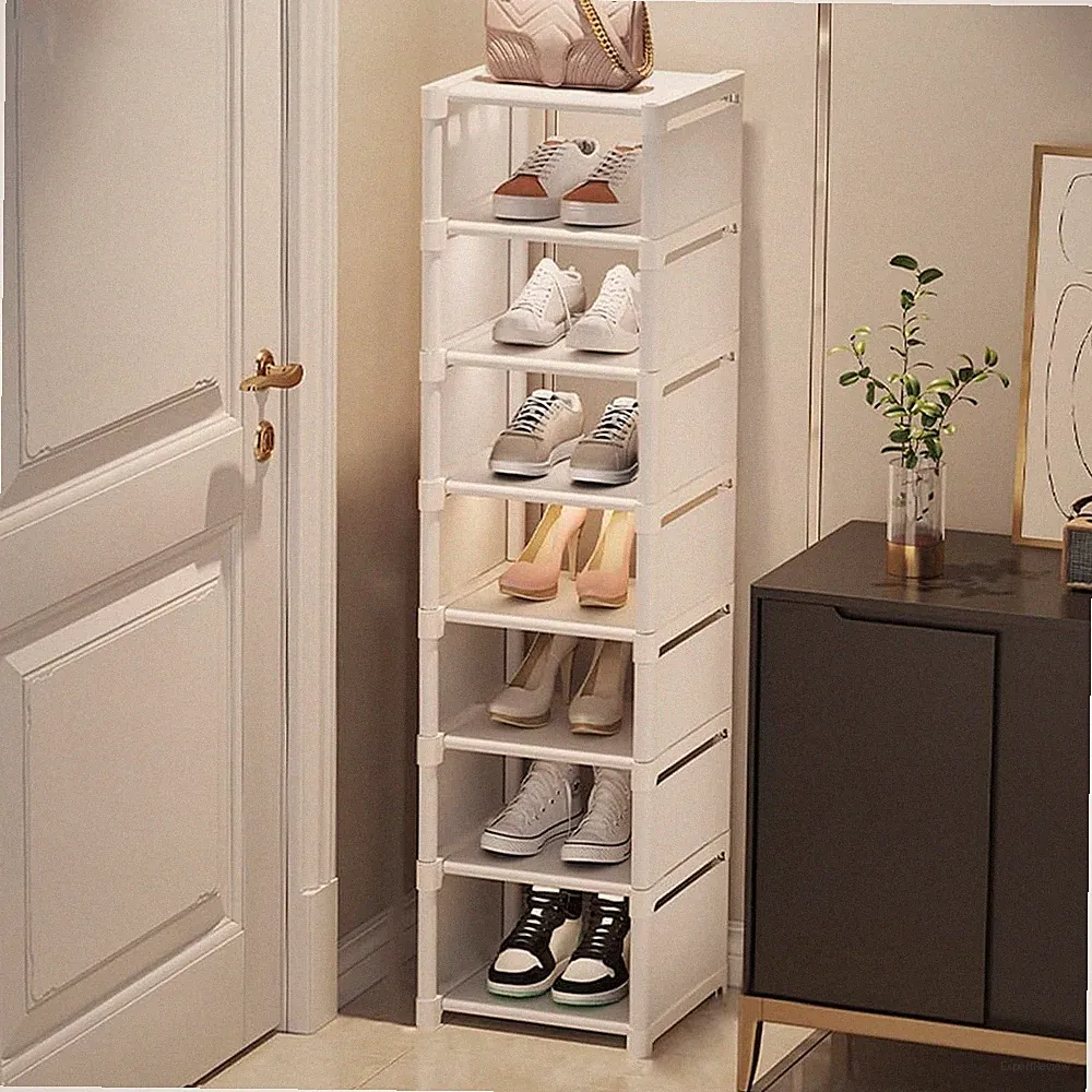 Flur Schuhregal Schmal Standregal mit 8Ebenen Ecke Schuhablage Regal 124×27×26cm