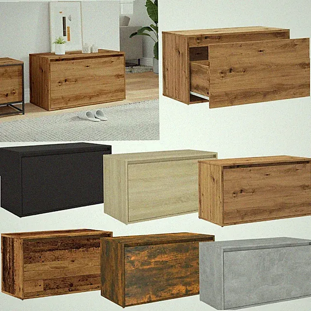 Flurbank 80x40x45 cm Holzwerkstoff Sitzbank mit Schublade Truhenbank Holzbank