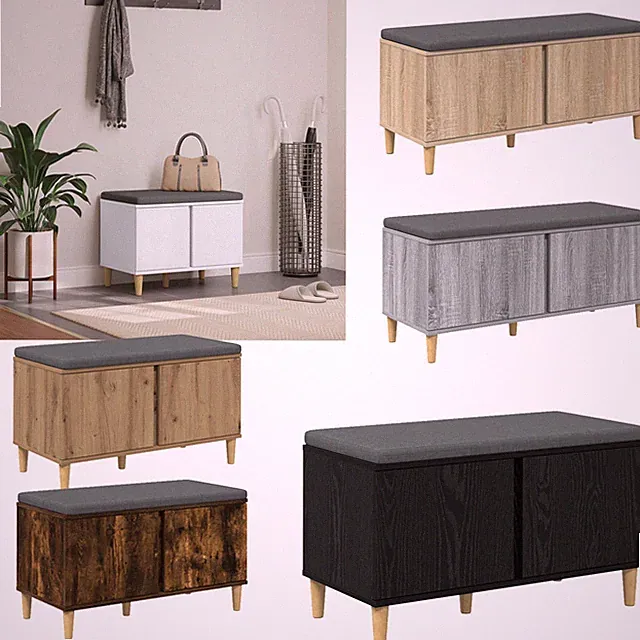 Flurbank mit Kissen und Speicher Sitzbank Bank Garderobenbank Schuhbank Holz