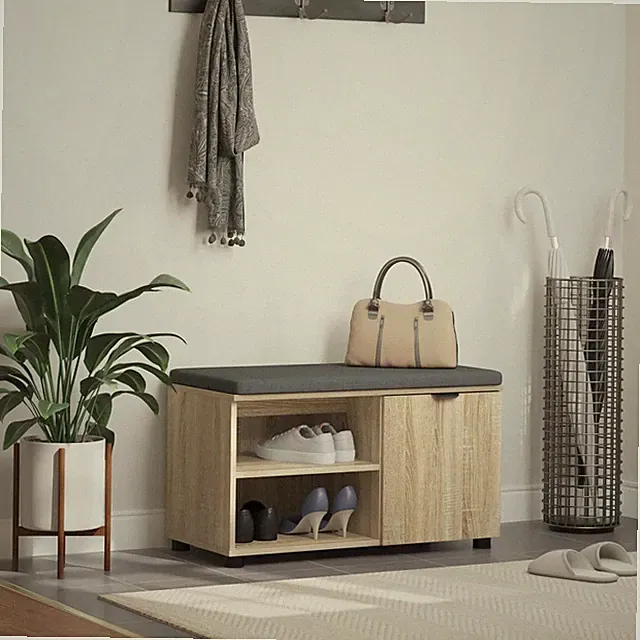 Flurbank Sonoma Eiche 80x38x46cm Ingenieurholz Stoff Kissen Regal verstellbar