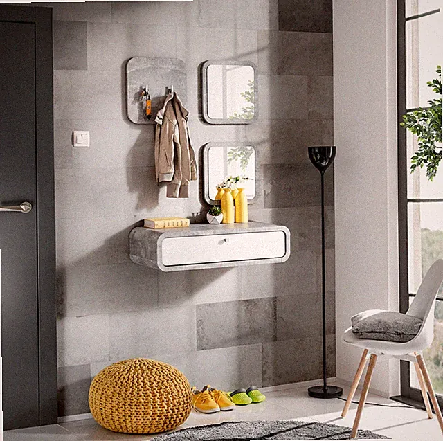 Flurgarderobe Garderobe Wandpaneel WALLY II mit zwei Spiegel und PVC Hochglanz