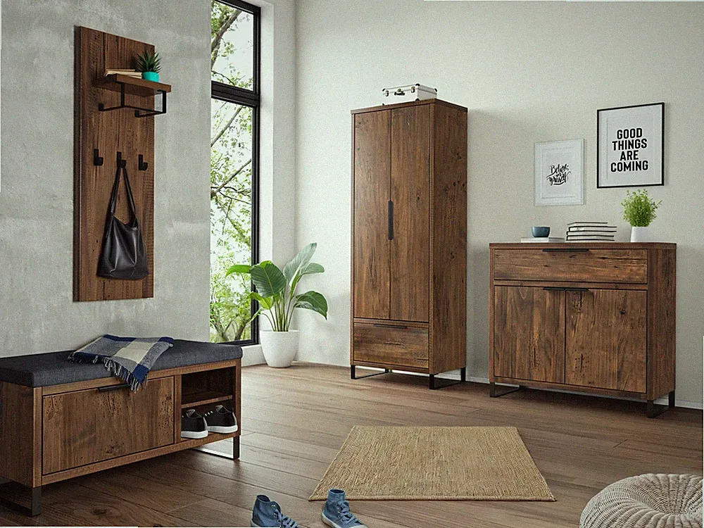 Flurmöbel Set Sydney Holz Pinie 4tlg Garderobenset Kommode Schrank Bank Haken