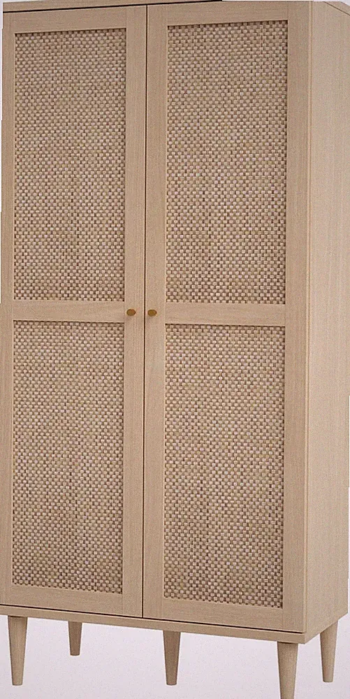 Forte CALASETTA Kleiderschrank 80, Schrank Im Boho-Stil, Wiener Geflecht, Holzde