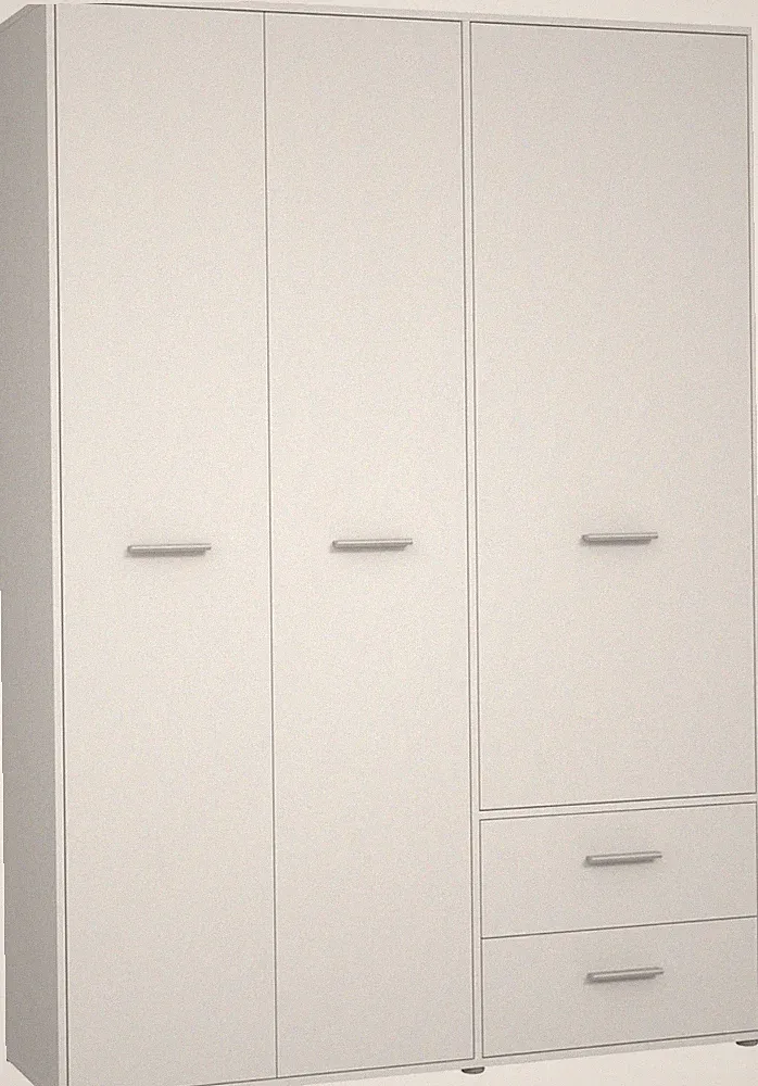 FORTE Jupiter Schrank 140 150, Weißer Kleiderschrank, Drehtürenschrank, 3-Türig