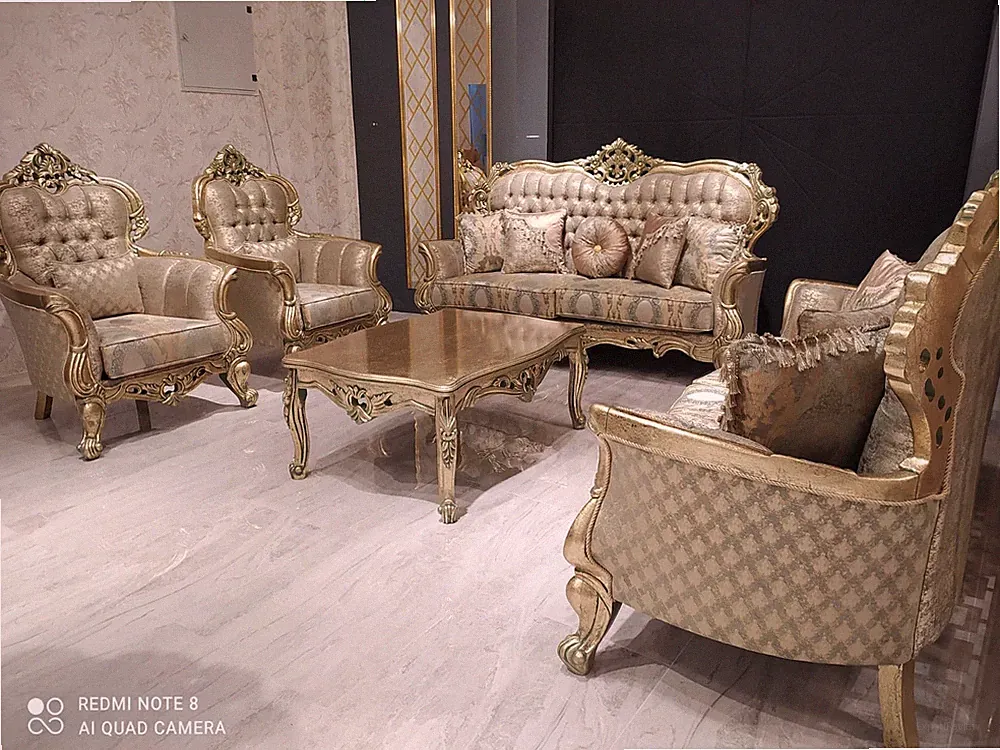 Französische Sofagarnitur Polster Möbel Couchgarnitur 5tlg. Sofa Tisch