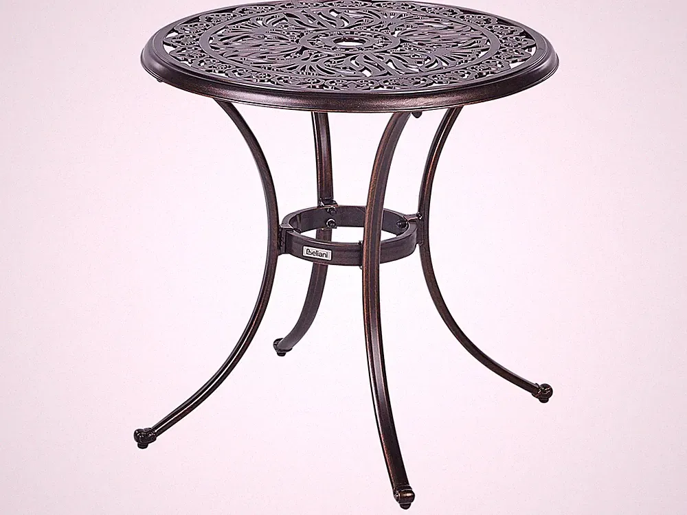 Französischer Balkontisch Aluminium braun rund 68 cm mit Sonnenschirmloch Andalo