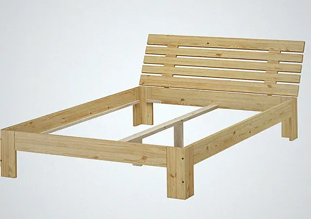 Französisches Bett 140x200 Kiefer massiv Bettgestell Kopfteil Gästebett Holz