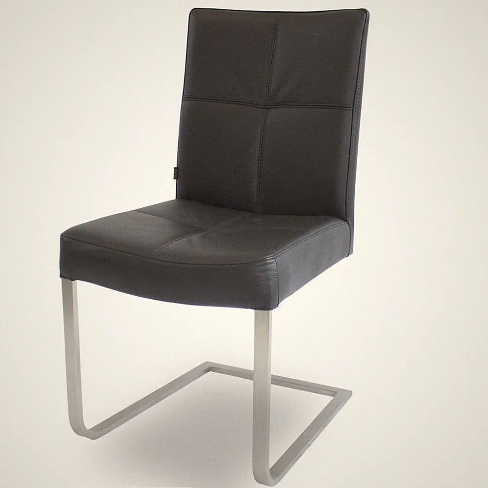 Freischwinger Lederstuhl Libero Edelstahl Stuhl Leder-Stühle Rindsleder Schwarz