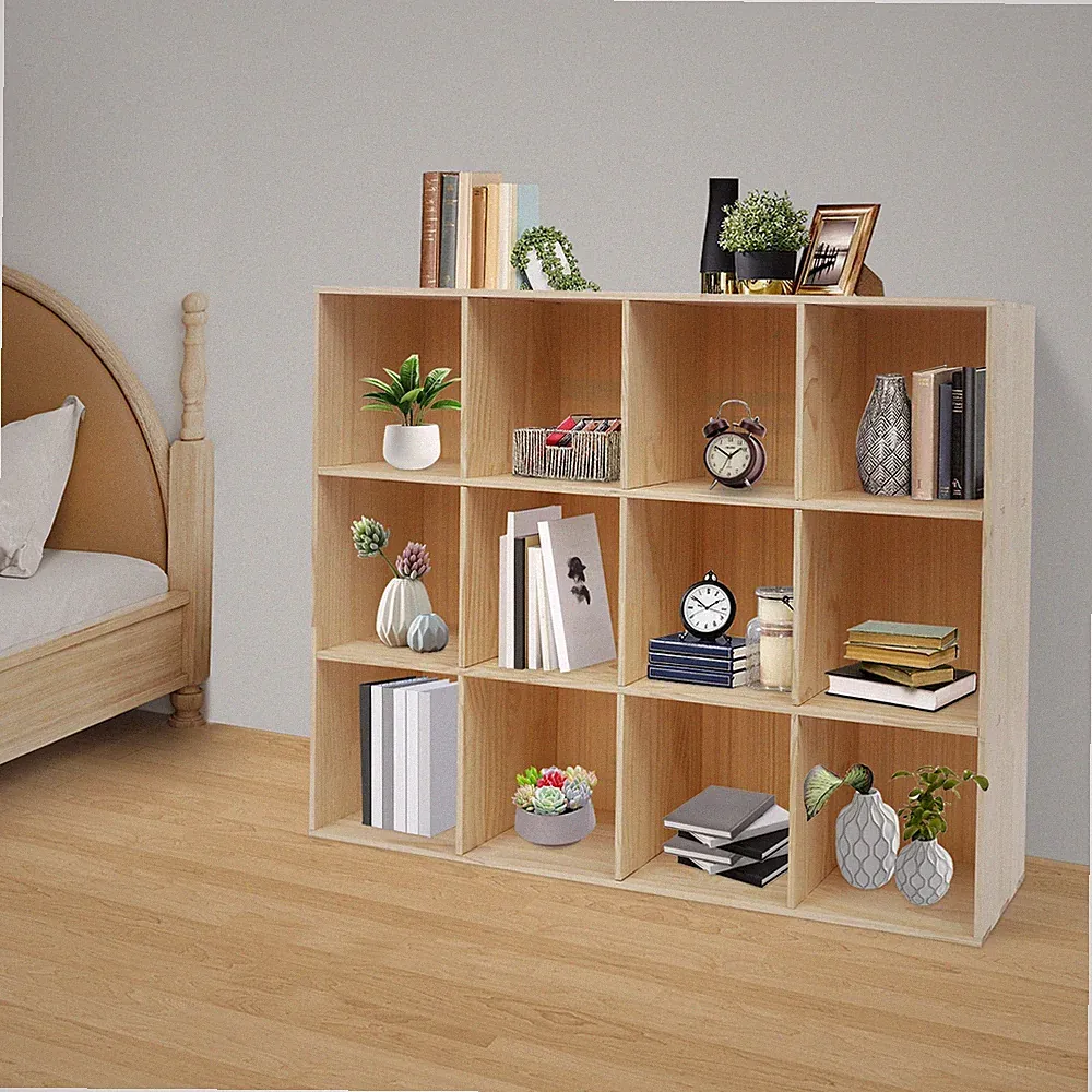 Freistehend Bücherschrank 3 Etagen 12-fach Bücherregal Massivholz Vitrine 100 kg