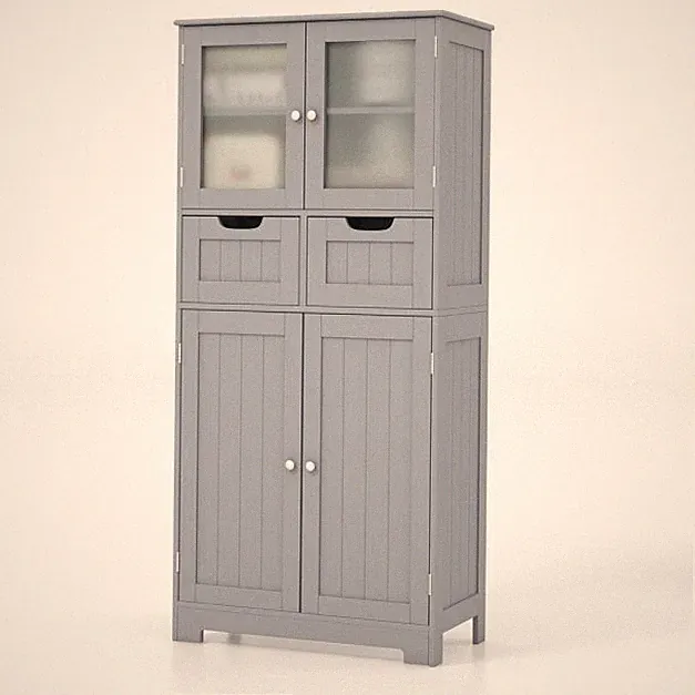 Freistehende Küche Speisekammer Vitrine Badschrank Schrank Aufbewahrung Grau