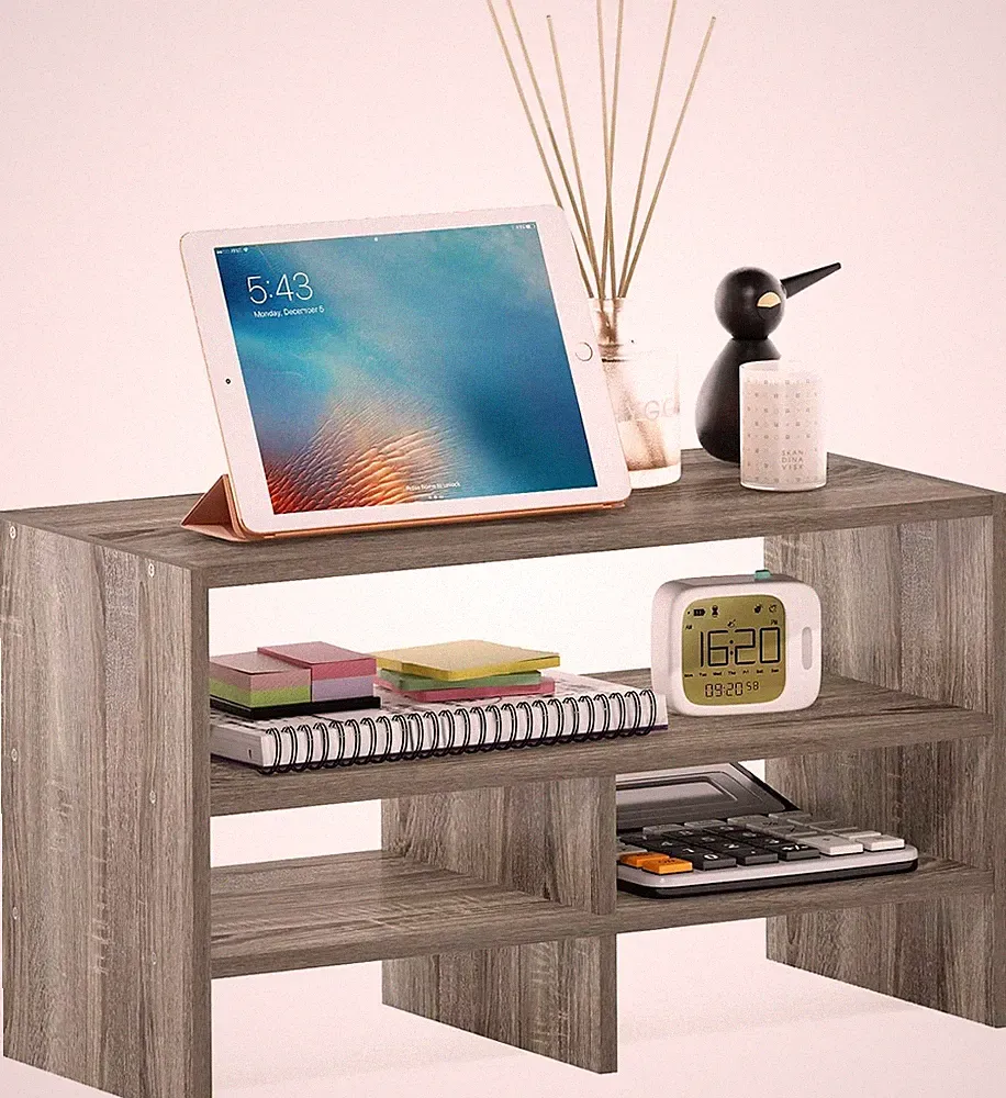 Furinno Hermite Schreibtisch-Organizer-Regal, Bücherregal, französische Eiche
