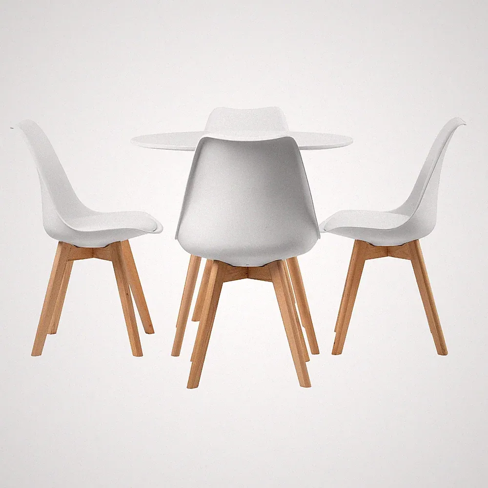 FURNIFY® Essgruppe Runder Tisch ISLA mit 4 Stühlen BJÖRN Esszimmergruppe Weiß