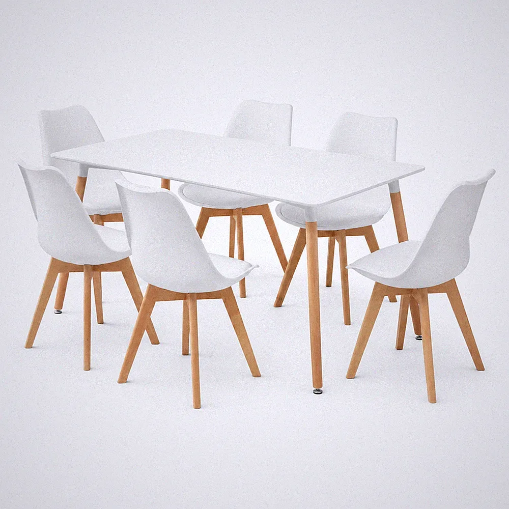 FURNIFY® Essgruppe Tisch ISLA 120×60 cm mit 6 Stühlen BJÖRN Esszimmergruppe Weiß