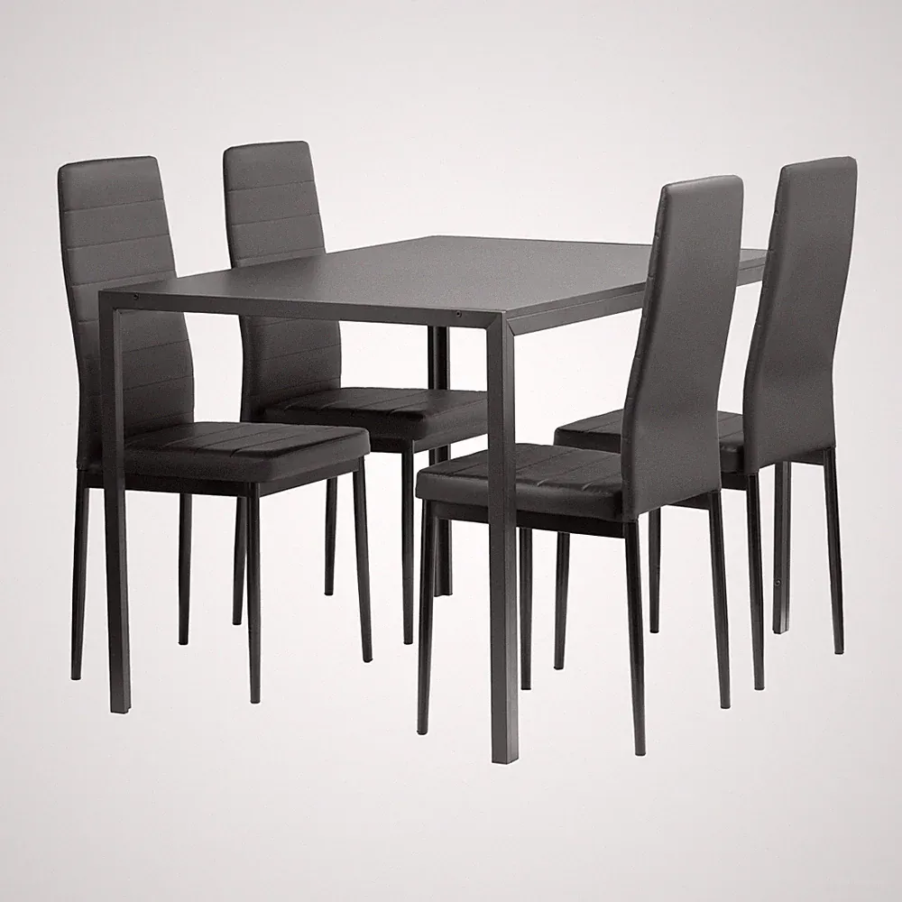 FURNIFY® Esszimmergruppe HYGGE Essgruppe Tisch mit 4 Esszimmerstühlen Schwarz
