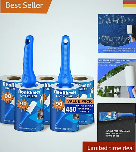 Fusselrollen für Tierhaare - 450 Blätter - Für Sofa, Kleidung & Möbel, Hellblau