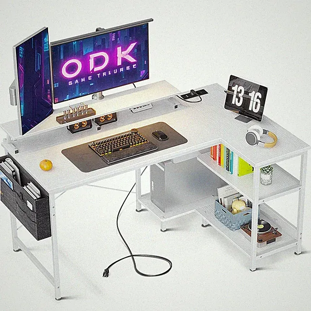 Gaming Eckschreibtisch Regal Steckdose USB L-förmig Computertisch Weiß 120x80 cm