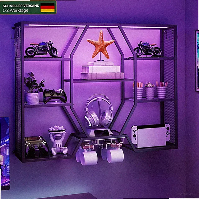 Gaming Regale Schwebend RGB 9 Farben LED Glasablage für Wohnzimmer Schlafzimmer