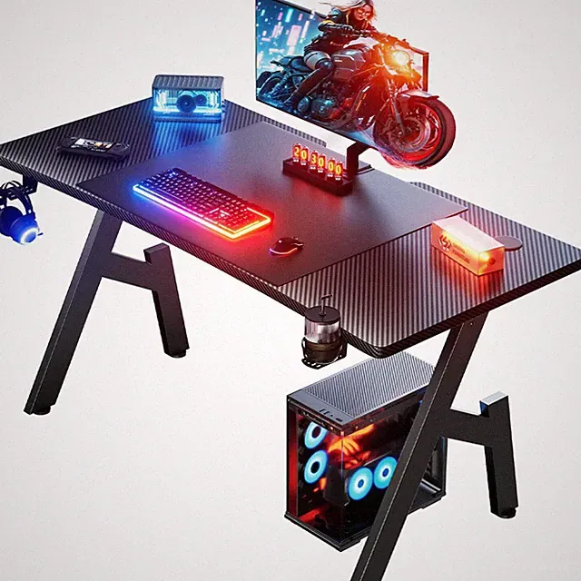 Gaming Schreibtisch, Gaming Tisch, Stabiler PC Tisch, Computertisch, Schwarz