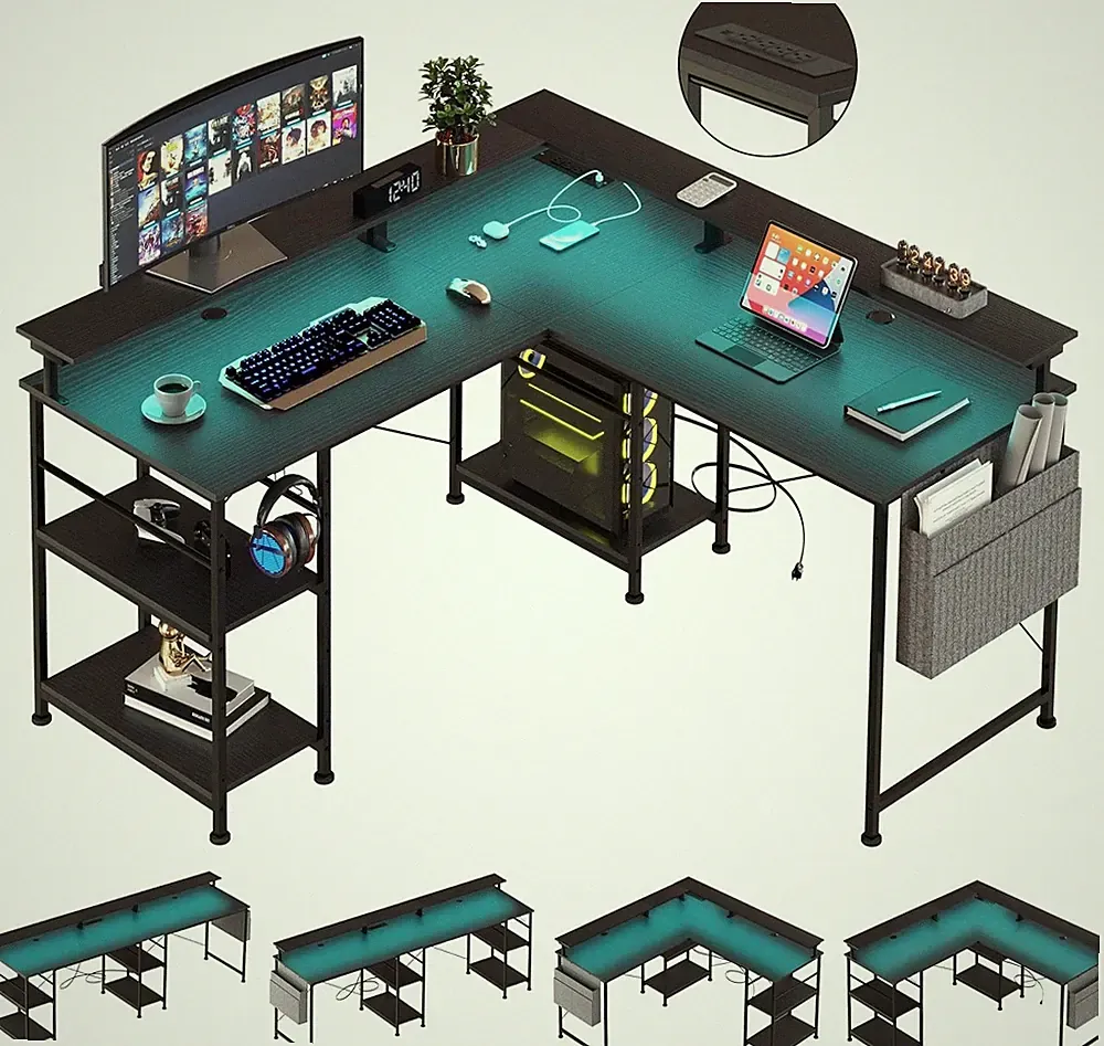 Gaming Schreibtisch L-Form Eckschreibtisch Reversible LED Computertisch für Büro