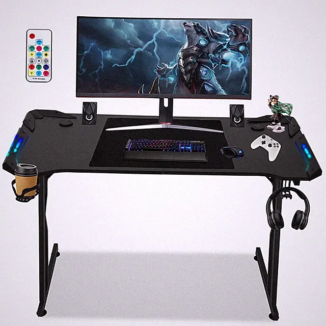 Gaming Schreibtisch LED höhenverstellbar 120/140cm Ergonomisch PC Tisch Schwarz