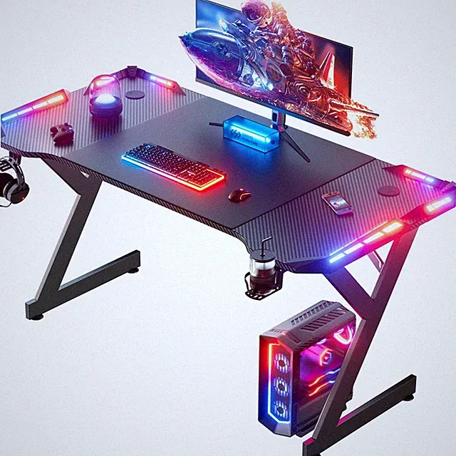 100/120/140/160cm LED Gaming Schreibtisch Ergonomischer Gaming Computertisch